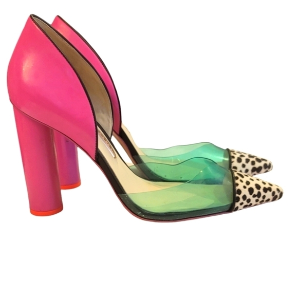 Sophia Webster Neon Multi Color Animal Print Leather Slip on Pump Heels - Picture 7 of 15